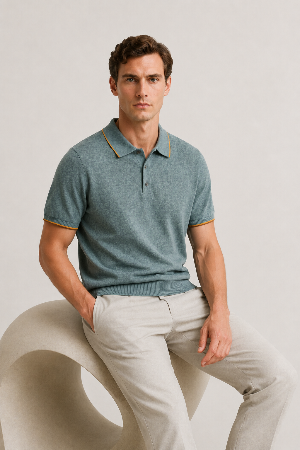 Fein gestricktes Polohemd mit Streifen, Hellgrün
