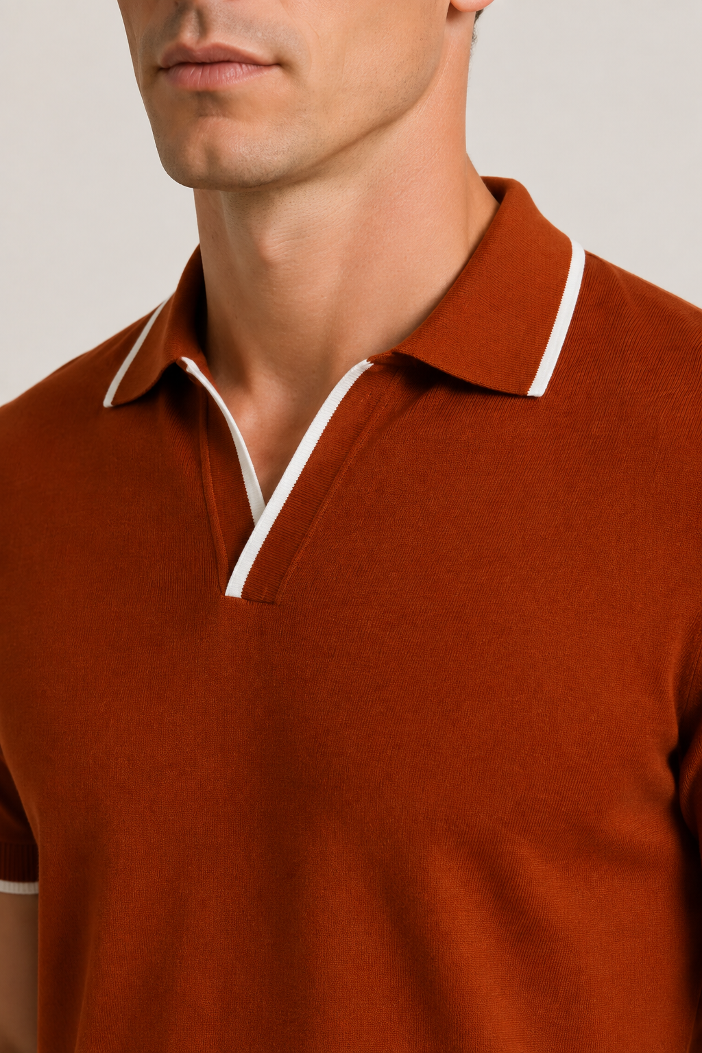 Gestreiftes Poloshirt ohne Knöpfe Terrakotta