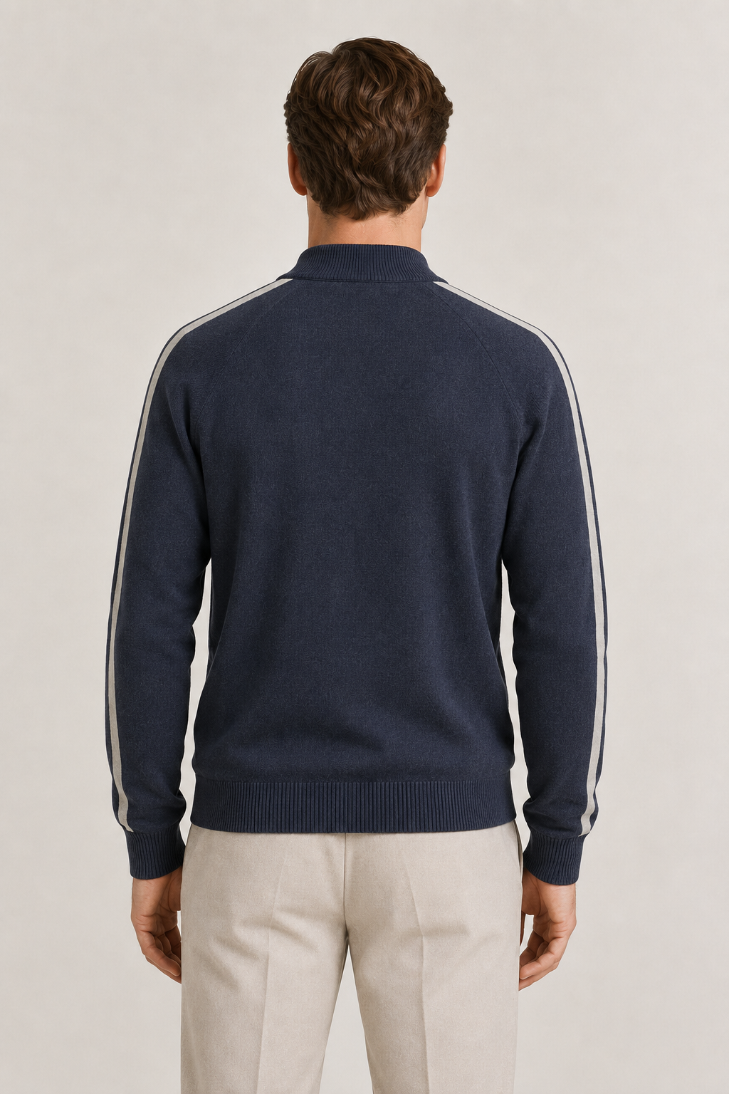 Rippstrick-Kragen-Reißverschluss-Strickpullover Marine