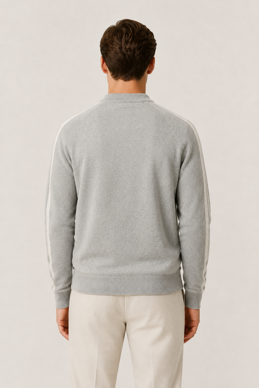 Rippkragen-Strickjacke mit Reißverschluss, Hellgrau