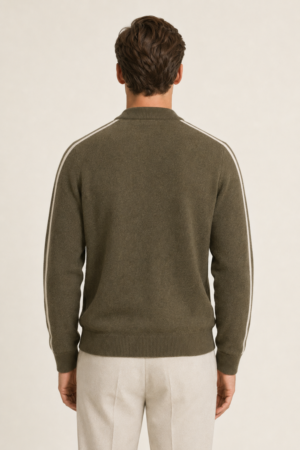 Rippkragen-Strickjacke mit Reißverschluss, Oliv