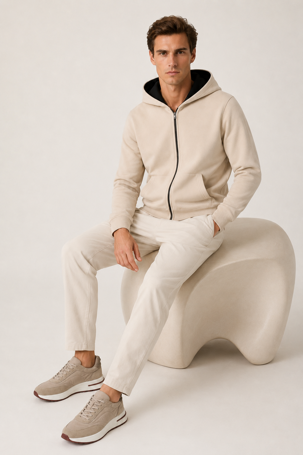 Wende-Strickjacke mit Kapuze Elfenbein & Schwarz