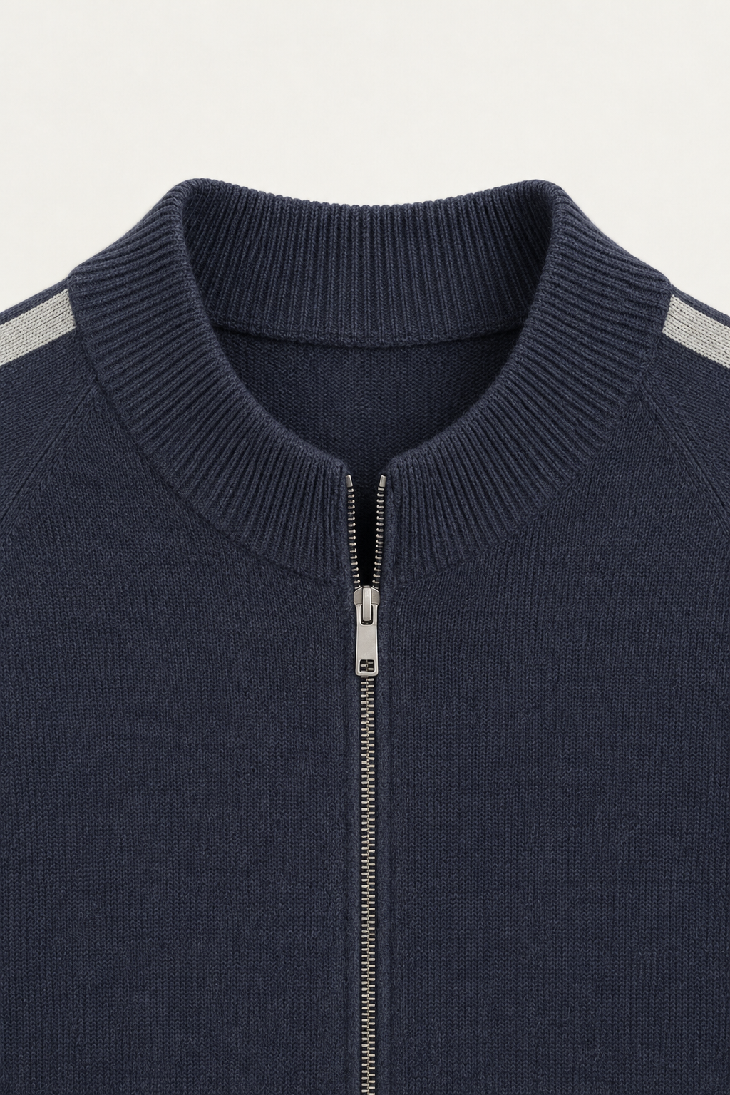 Rippstrick-Kragen-Reißverschluss-Strickpullover Marine