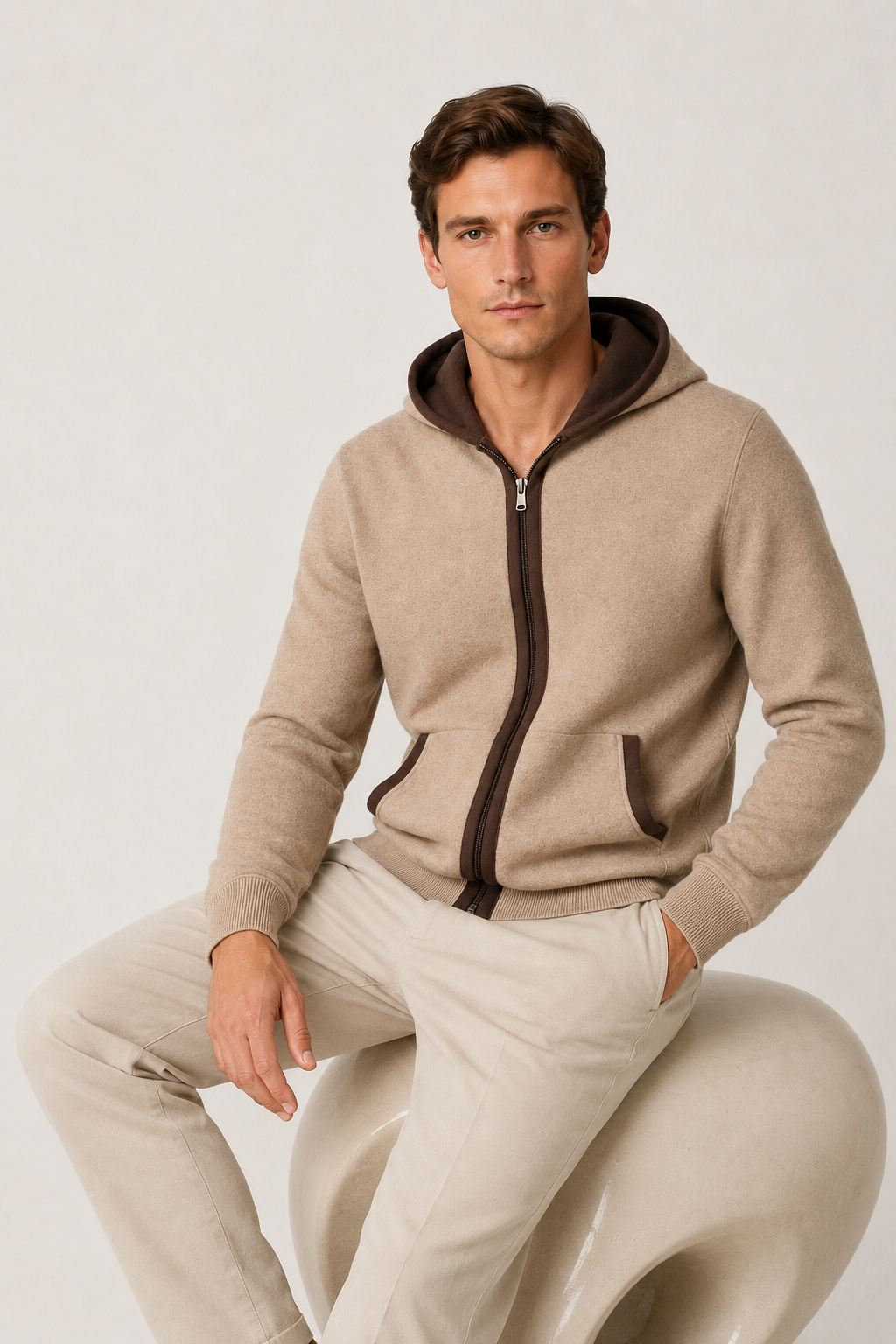 Kapuzenstrickjacke Braun / Dunkelbraun