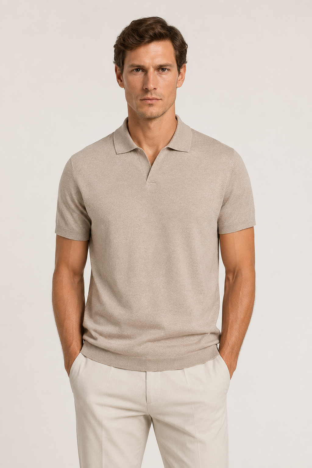 Classic Buttonless Polo – Taupe