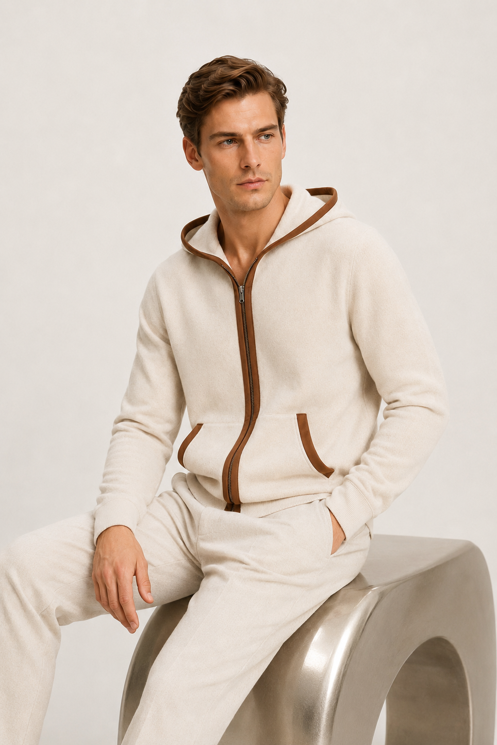 Hooded Cardigan Beige