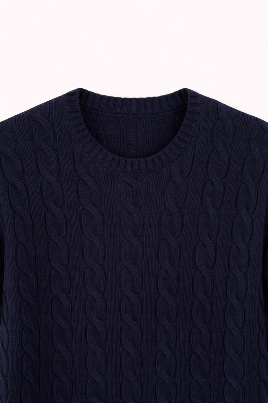 Handgestrickter Zopfmusterpullover Marineblau