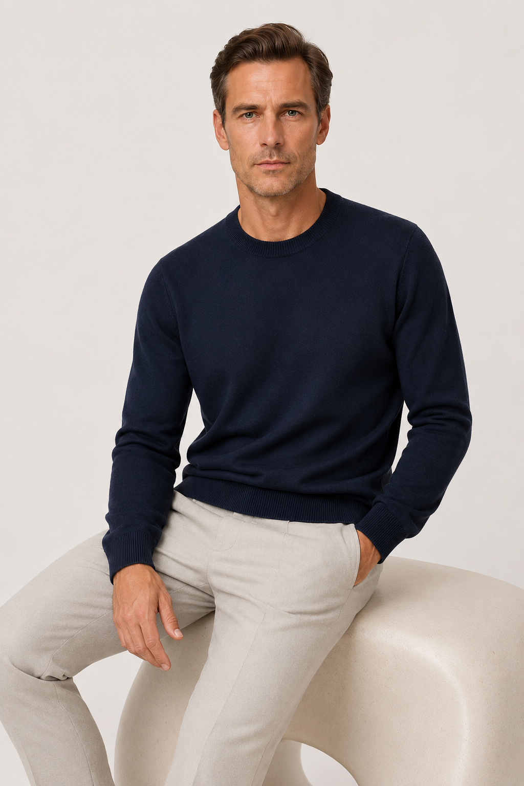 Fine Wool Crewneck Navy Blue