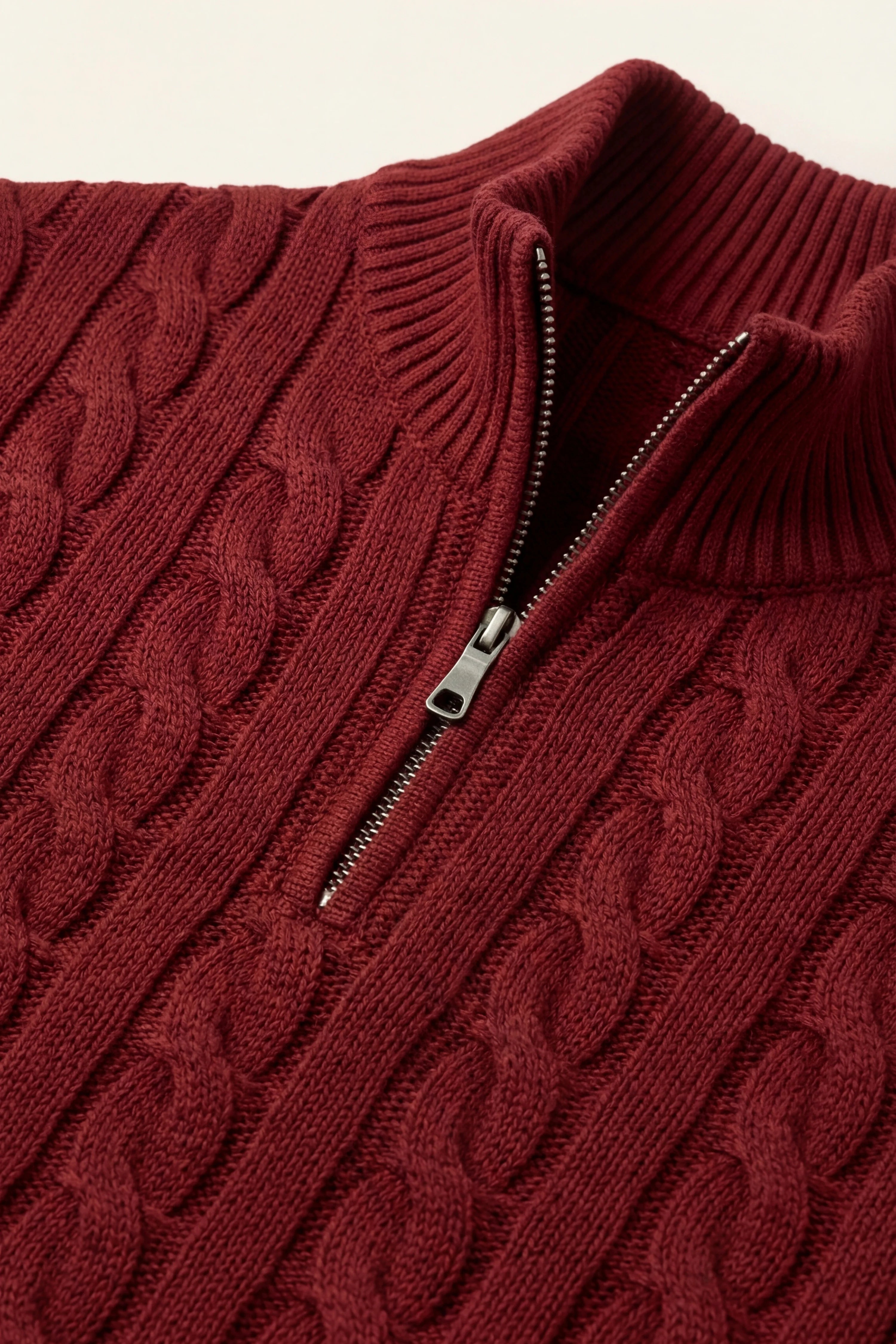 Classic Cable Quarter Zip Red Wine