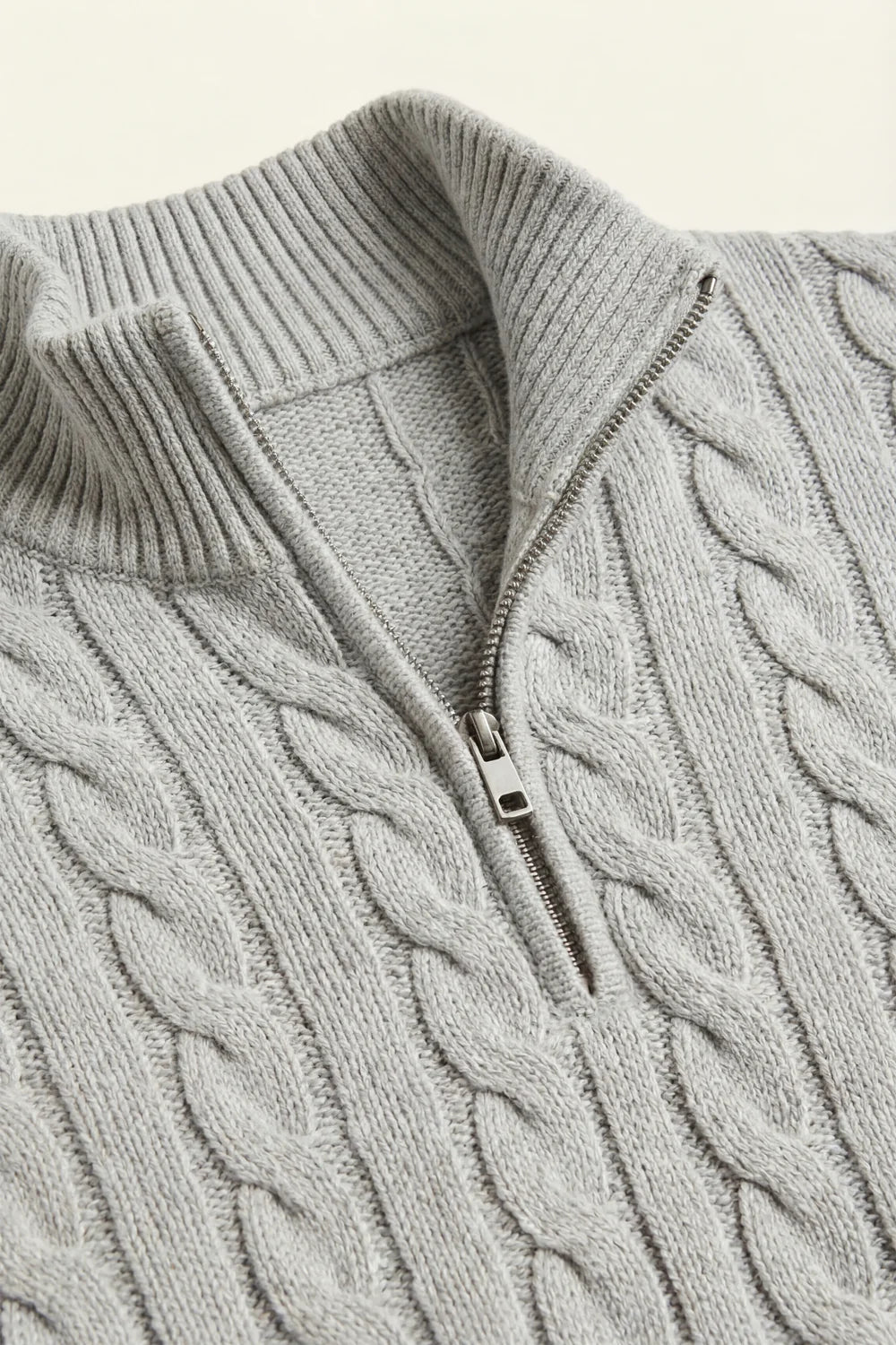 Classic Cable Quarter Zip Grey