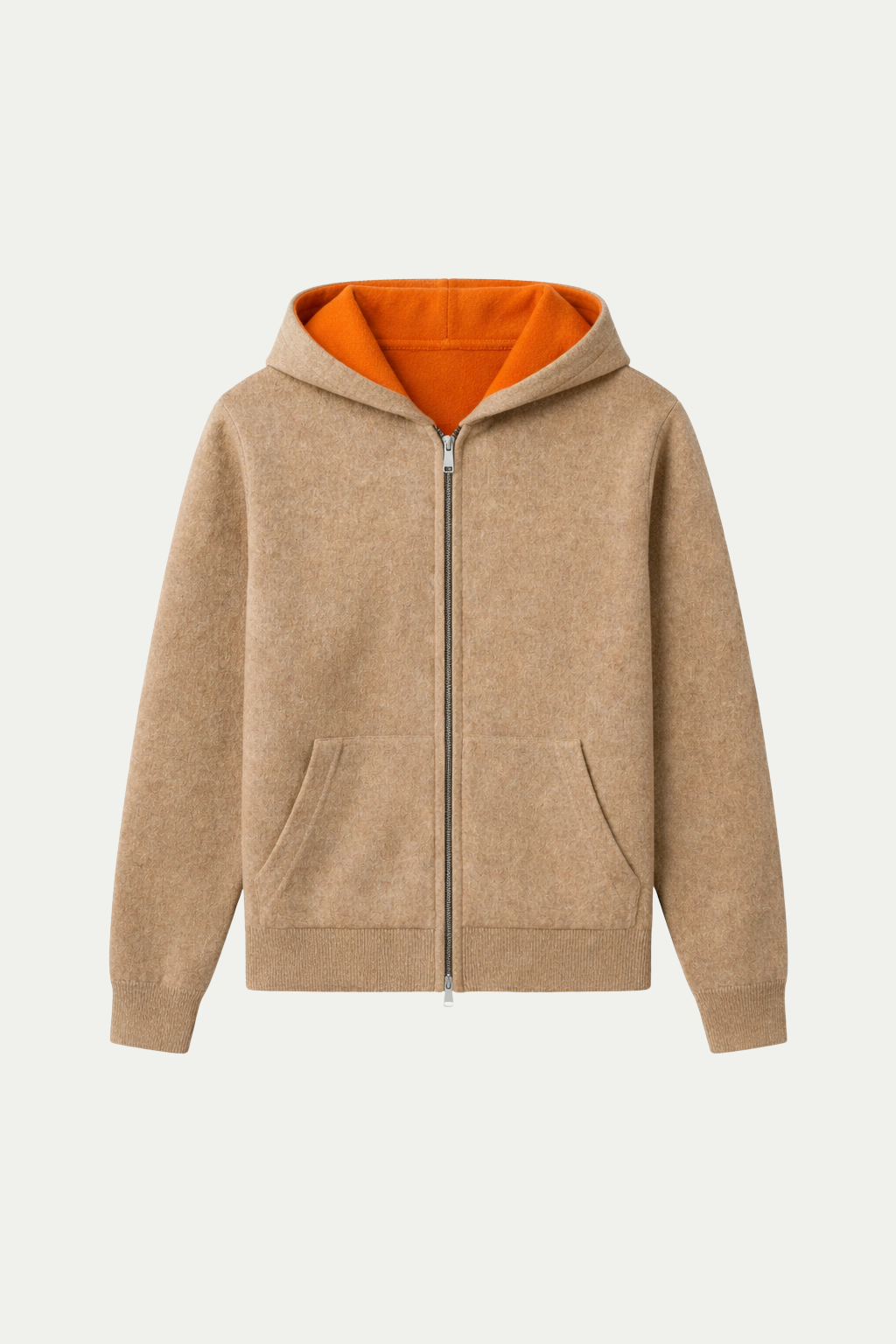 Wendbarer Kapuzenstrickjacke mit Reißverschluss Beige & Orange
