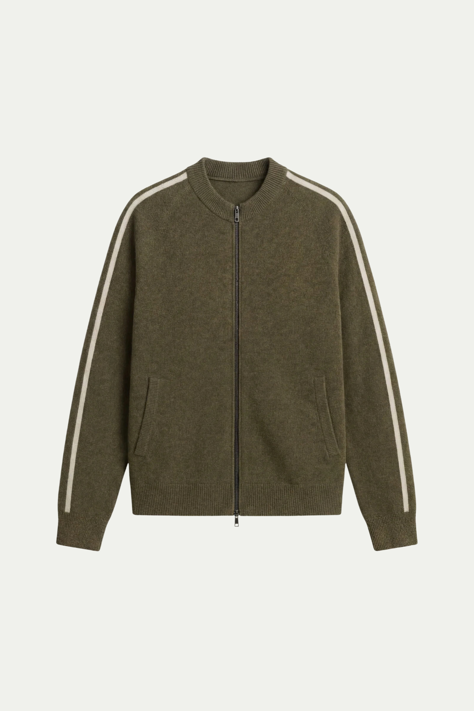 Rippkragen-Strickjacke mit Reißverschluss, Oliv