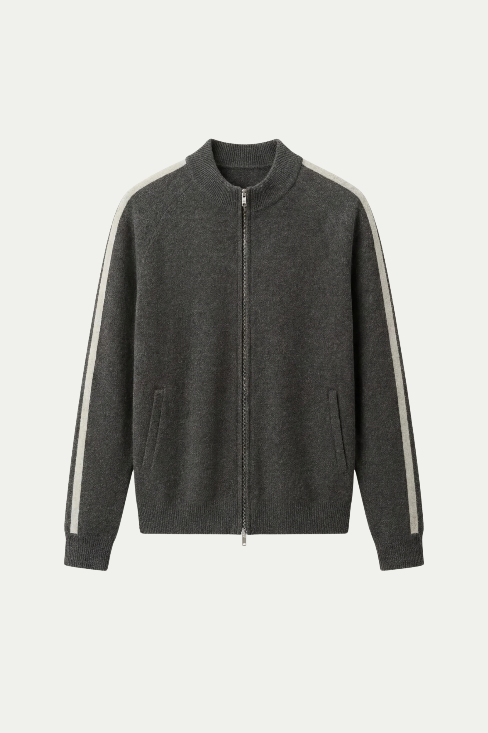 Rippstrickjacke mit Reißverschluss, Dunkelgrau