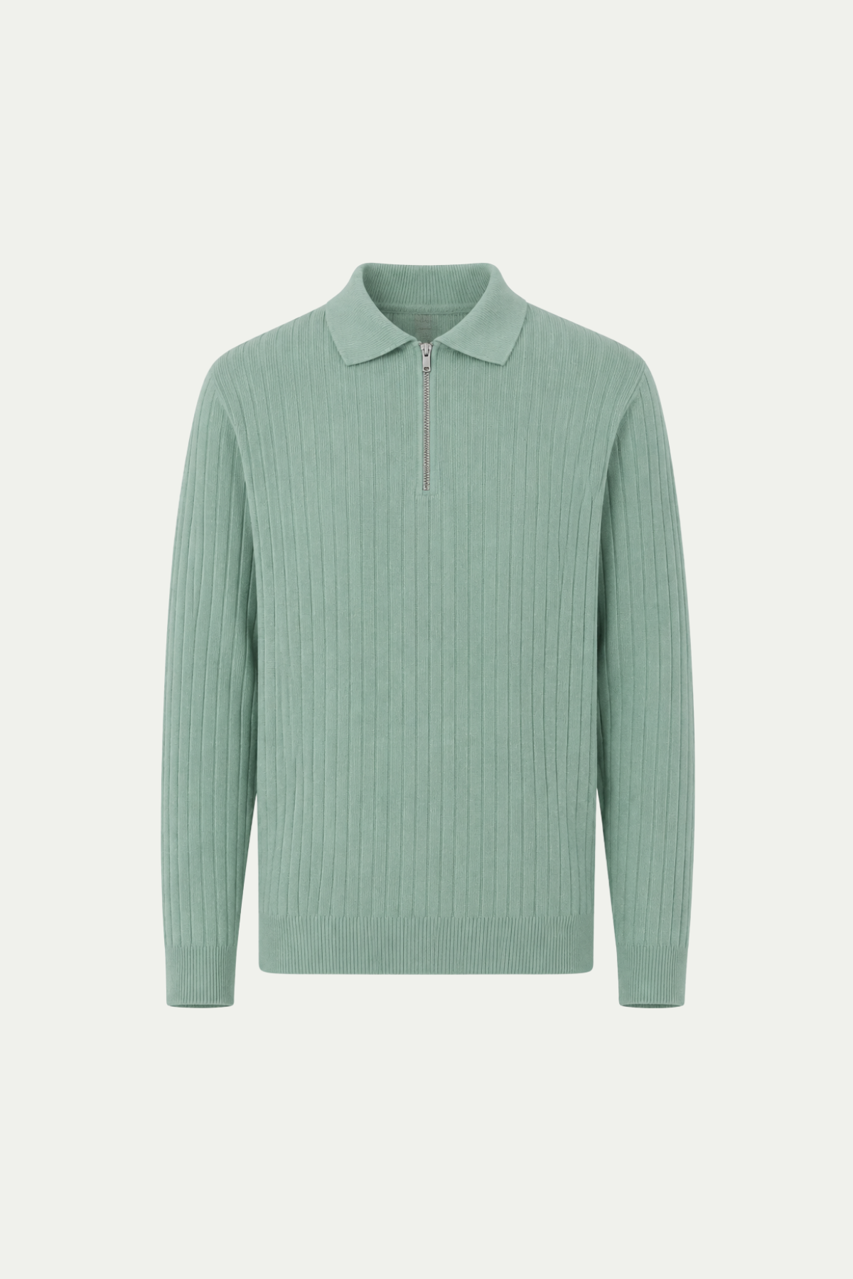 Ribbed Half-Zip Light Green