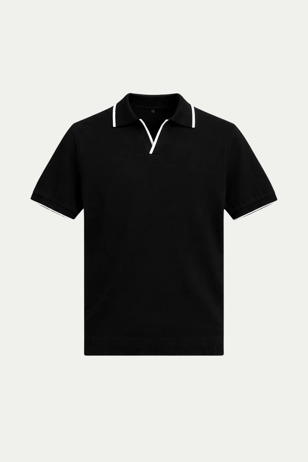 Gestreiftes Poloshirt ohne Knöpfe, Schwarz