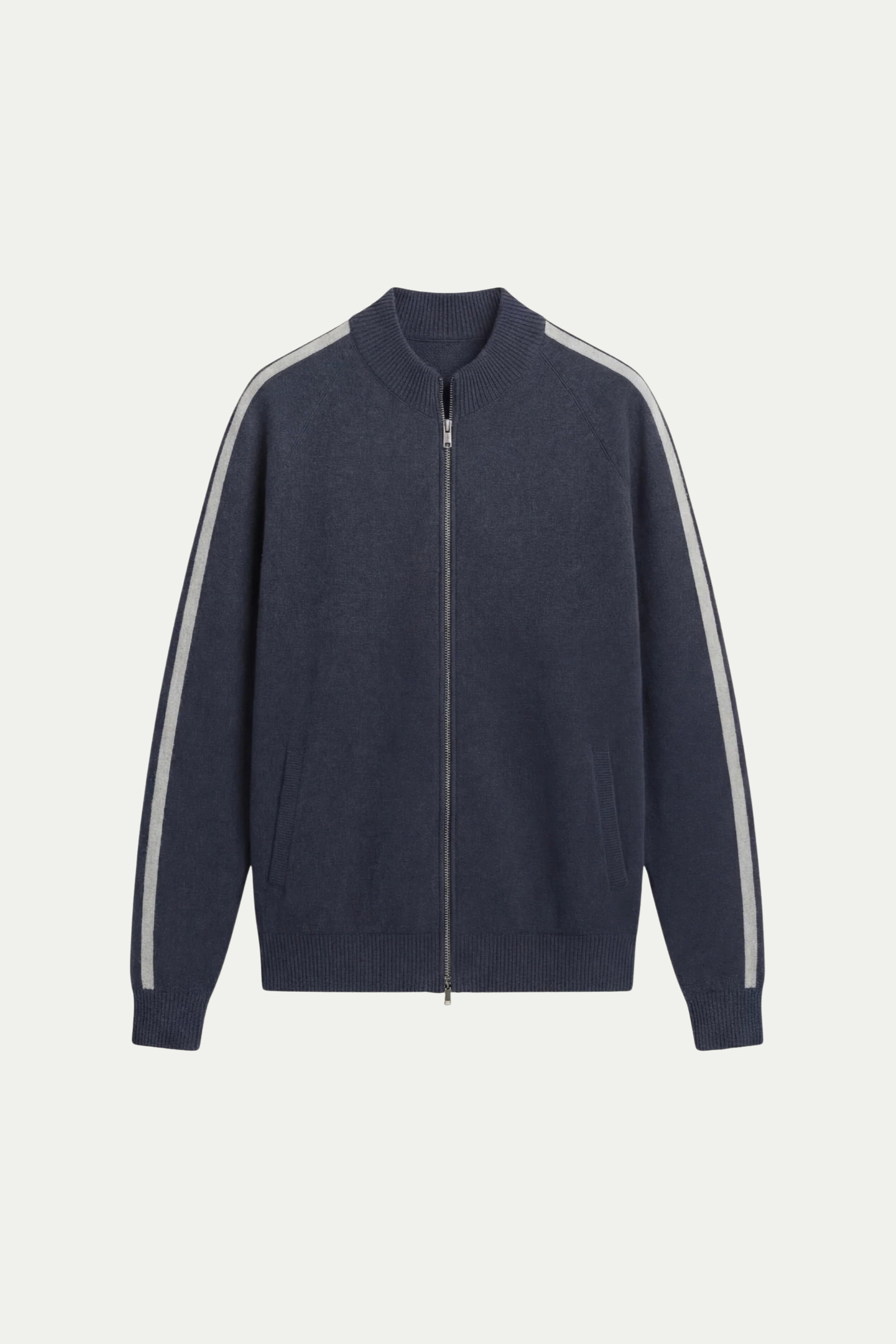 Rippstrick-Kragen-Reißverschluss-Strickpullover Marine