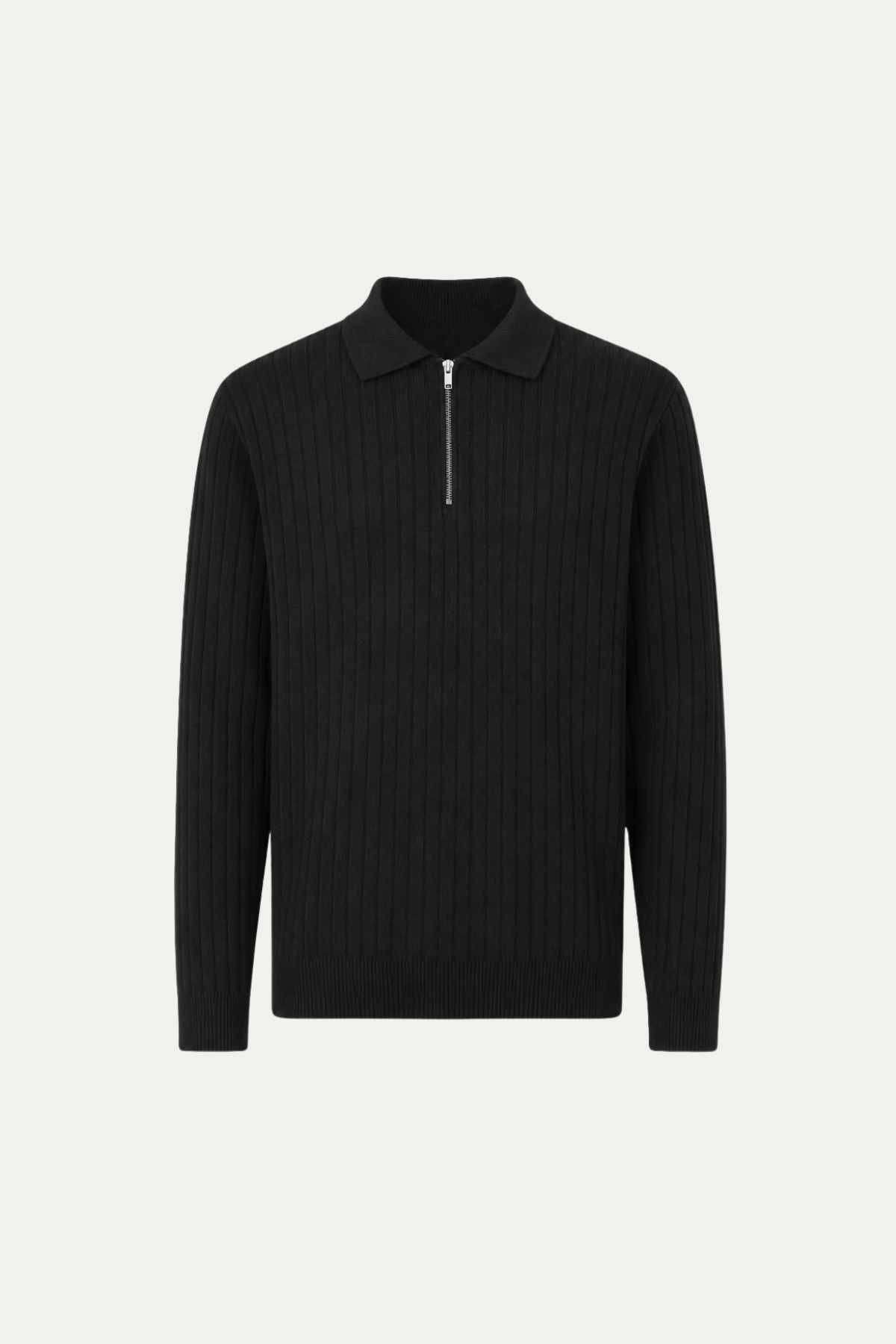 Ribbed Half-Zip Black