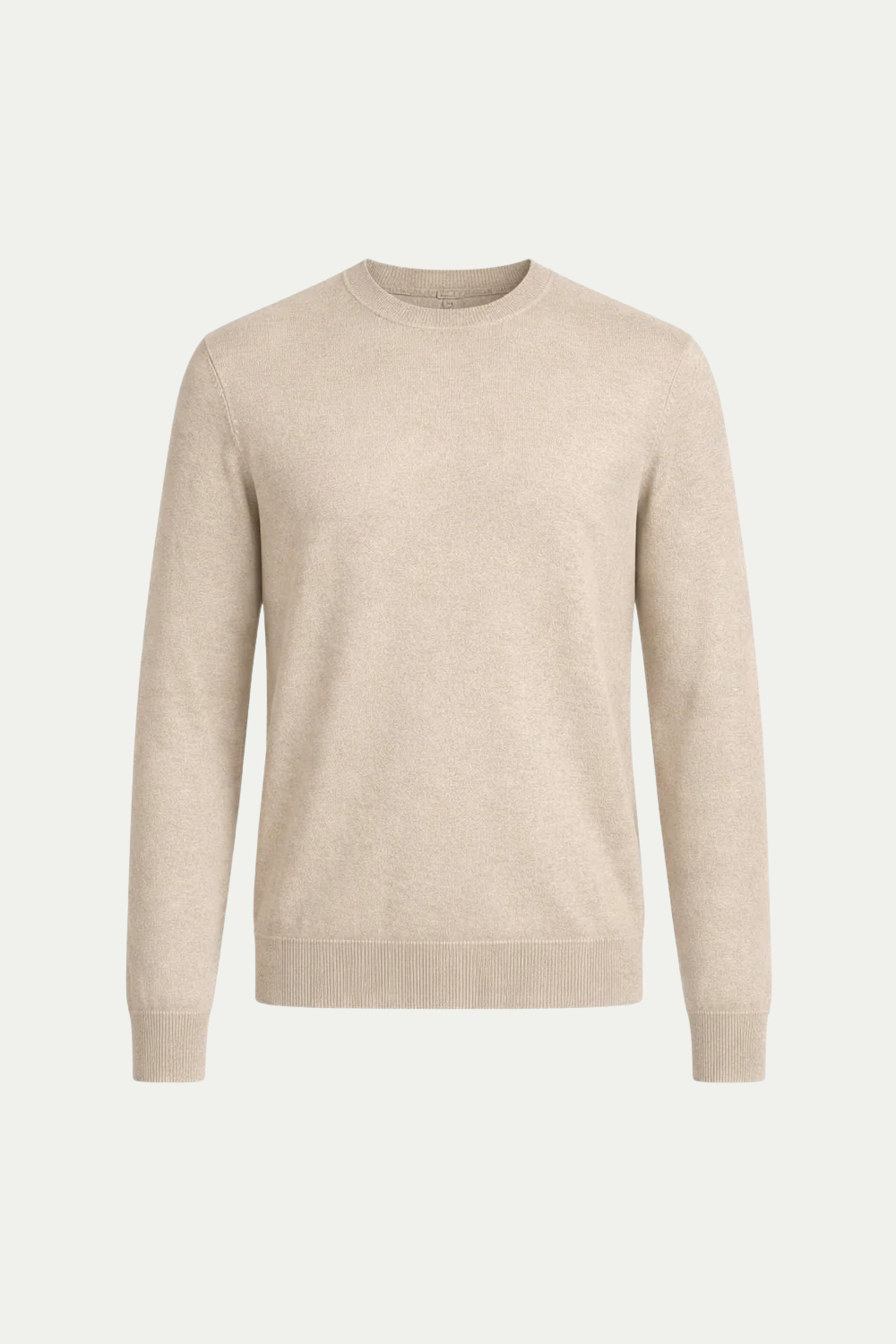 Feiner Wollpullover mit Rundhalsausschnitt in Beige