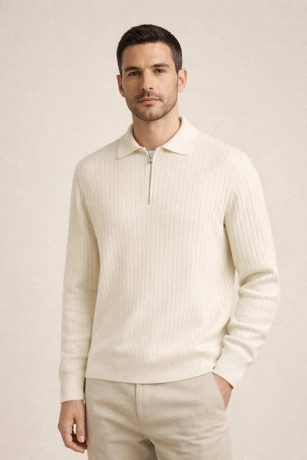 Ribbed Half-Zip Ivory