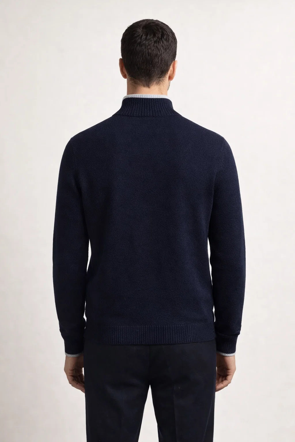 Edler Strickpullover mit durchgehendem Reißverschluss Marine / Hellgrau