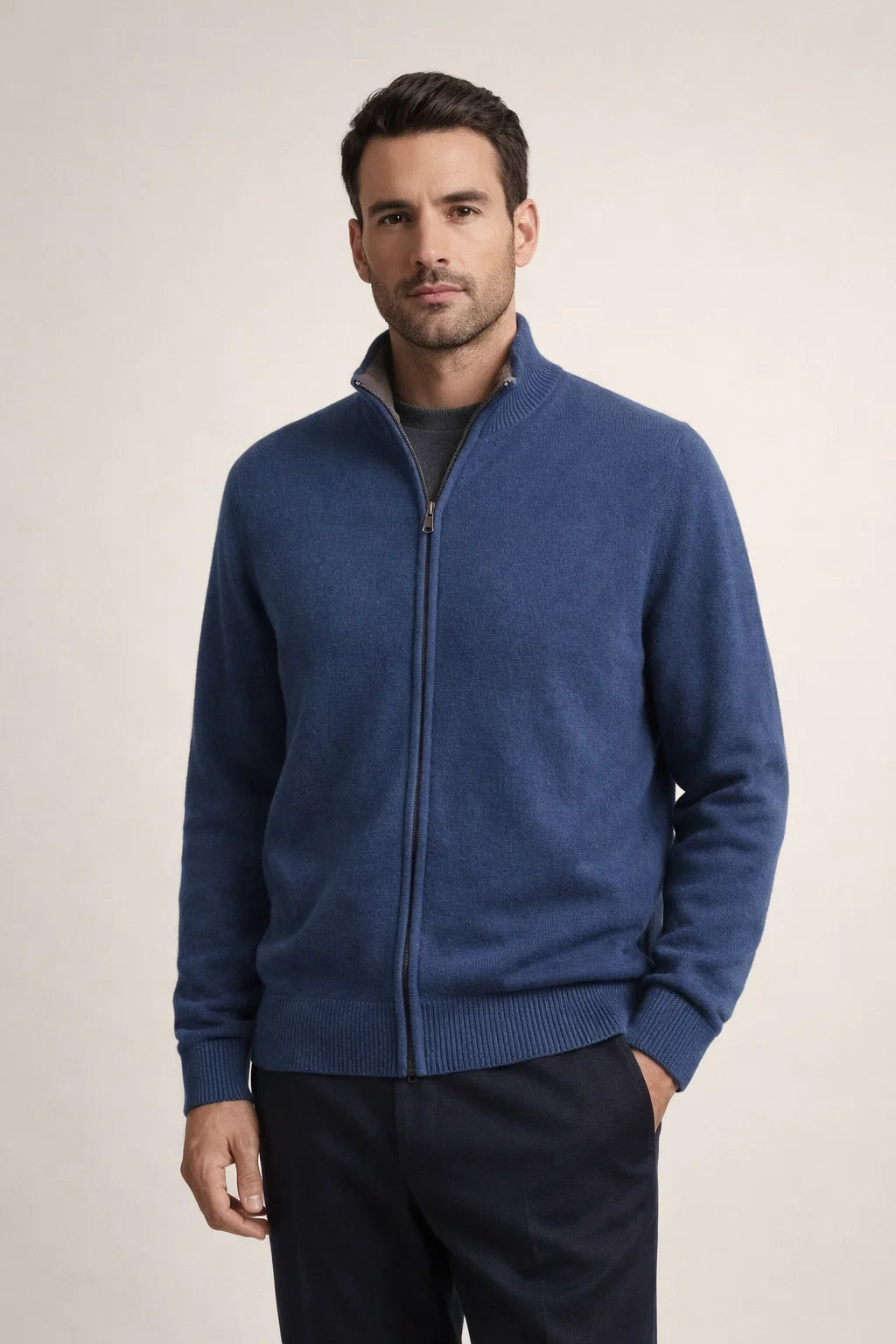 Reversible Zip Knit Navy & Gray