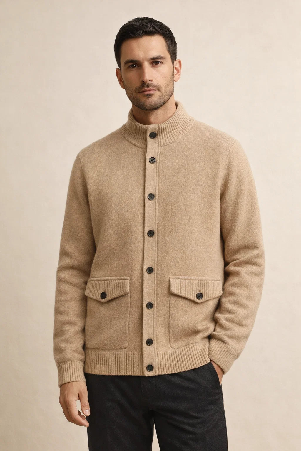 Knit Button Cardigan Sand